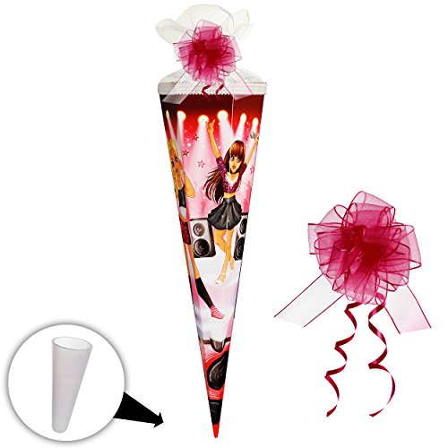 alles-meine.de GmbH 10 Stück 3-D Glitzer Effekt ! Schultüten - Glamour Girl/Sängerin & Rock Star - 50 cm - 6-eckig - incl. Schleife - mit Tüllabschluà - Zuckertüte - mi..