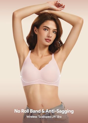HBselect Jelly Bras for Women No Underwire 3PCS Comfort Wireless Push Up Bras Seamless Scalloped Lift Everyday Bralettes