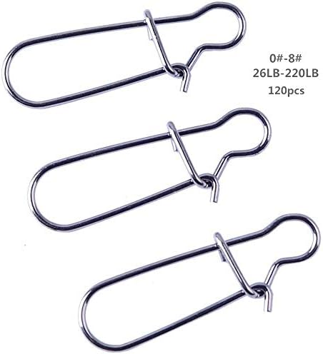 Agepoch 120 Count Pack Fishing Duo Lock Snaps Freshwater Saltwater Stainless Steel Solid Wires Quick Change Safe Lock Black Nickel Coated Sinker Slide Rings Tackle Kit Size 0#-8# Test: 26LB-220LB