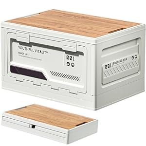 Zilnox コンテナ ボックス 折り畳み キャンプ 折りたたみコンテナ 木製の蓋付き 収納ボックス