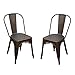 Adeco Metal Stackable Industrial Chic Dining Bistro Cafe Side Chairs (Set of 2), Black Bronze