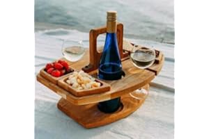 ROJADA Outdoor Portable Picnic Table Outdoor Wine Picnic Table Snack Tray Cheese Tray Wooden Picnic Table Party with Glass Ho
