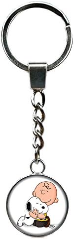 Charlie Brown Snoopy Peanuts Premium Quality Silvertone Keychain Key Ring w/Gift Box