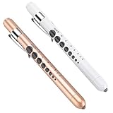 CAVN Pen Light with Pupil Gauge LED Penlight for Nurses Doctors, 2 Pcs Reusable Medical Penlight for Nursing Students Rose Gold and White