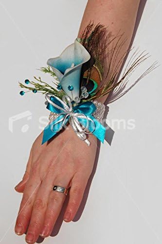 Picasso Lily & Peacock Feather Artificial Wedding Wrist Corsage