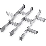 Práctico organizador de cajones ajustables y cómodo |  Aluminio elegante, personalizable, para cocina sin desorden, cajón de basura, oficina, clínica |  Separadores de 9 cajones (3 largos + 6 cortos), pequeños 15.3 "- 17.5" de profundidad