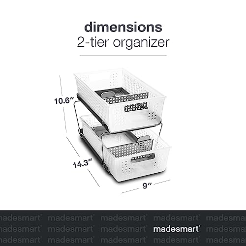 madesmart Set of 2 Stackable 2Tier Plastic Multipurpose Organizers with Divided SlideOut