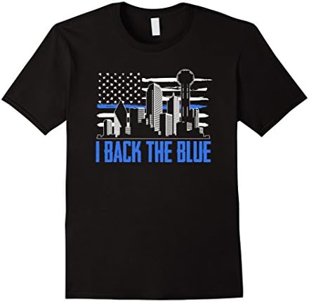 Mens I Back the Blue Dallas City Skyline Honorary TShirts Large Black