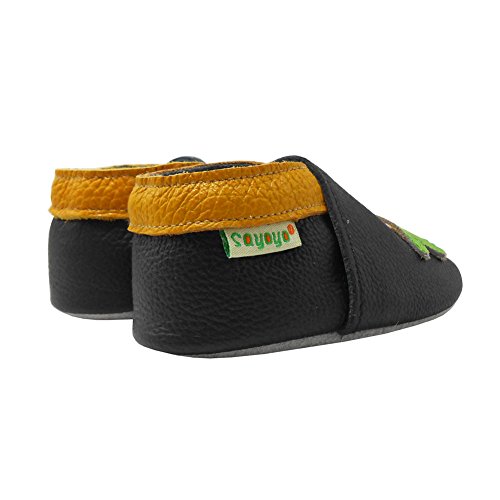 Sayoyo Baby Dinosaurs Soft Sole Leather Infant And Toddler Shoes (Black,0-6 Months)