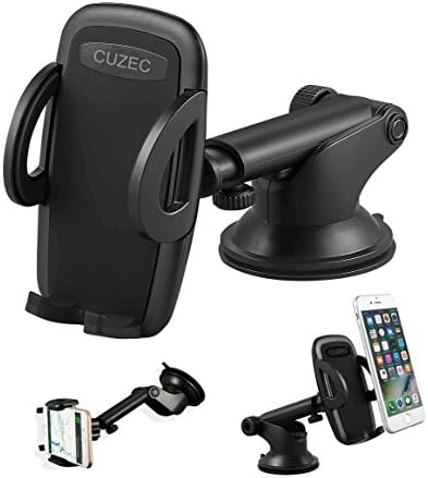 CUZEC Car Phone Holder Windshield and Dashboard Mounted Phone Holder with Quick Release Button, Strong Sticky Gel Cup, Telescopic Arm for iPhone 7 7 Plus 6 Plus 6s 5 Galaxy and More (Black)