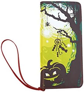 SLsenD Custom Women's Cartoon Cute Halloween Cat And Pumpkin Clutch Purse Wallet With Wrist Strap