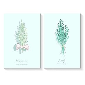 2 Panel Green Plant and Cute Flower Painting...