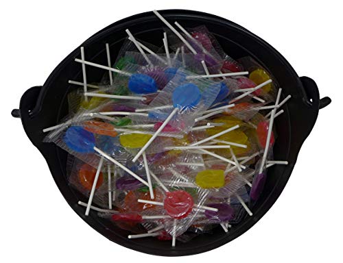 Halloween Cauldron Candy Bowl (Size: 9.5" x 6") with 140 Suckers Candies | Witch Serving Cauldron Bowl, Candy Bucket, Trick N Treat Bowl, Halloween Party Supplies