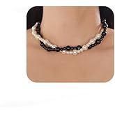 Jumwrit Dainty Layered Pearl Choker Necklace Boho Rhinestone Teardrop Butterfly Pendant Necklace Vintage Multi Strand Beaded 1920s Flapper Collar Chunky Chain Bridal Necklace for Women (Style6)