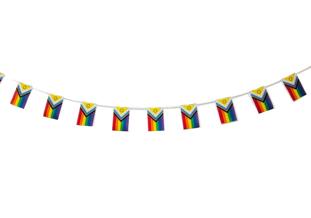 Gay Pride Flag, 40 Pack Rainbow Flag LGBT+ 35ft LGTBIQ+ Bunting Flag 5.5 x 8.25 Inch for Garden Bar Decorations
