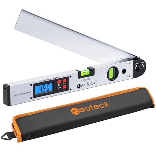 Neoteck 400 mm Digital Angle Finder 0 ~ 225 ° Digital Inclinometer LCD Backlit Digital Angle Ruler with Portable Bag Digital Angle Detector for Industrial Applications Work-White