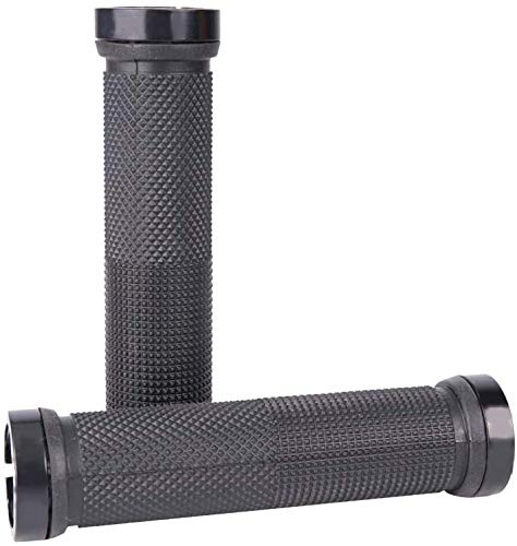 VOANZO Bicycle Handlebar Grip Double Lock Straight Rubber Handle Protector Grip Non-Slip Mountain Road Bike Grips (Black)