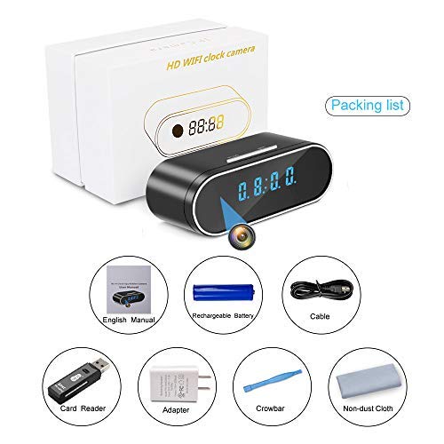 Hidden Camera WiFi Spy Camera, 1080P Clock Hidden Cam with Night Vision, 157Â° Angle Wireless IP Surveillance Camera for Home Security Monitor, Nanny Cam Video Recorder with Motion Detection