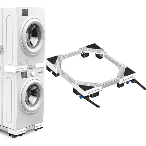 NIUXX Universal Washing Machine Base Frame with Wheels and Brake (7 cm) | Anti-vibration function, adjustable size for 42-69 cm stacked washing machines and dryers, load capacity 400 kg
