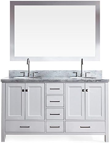 DKB Beckford Series 61" Inch Solid Wood Double Sink Bathroom Vanity Set In White With Carrara White Marble Countertop