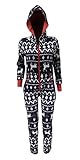 FISACE Women's Snow Deer Zip-up Christmas Hoody Jumpsuit Holiday Pajamas
