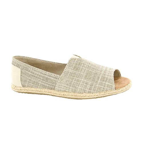 Toms Womens Alpargata Open Toe Natural Metallic Linen Flat