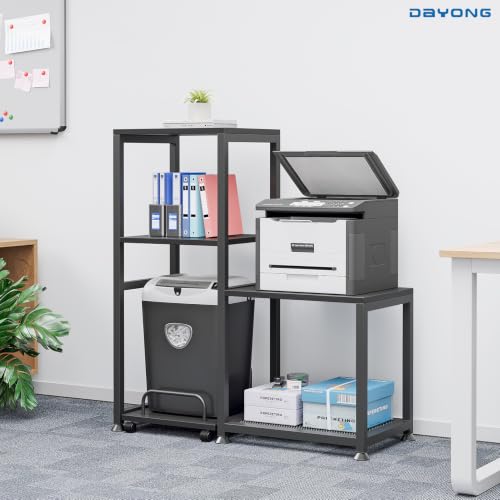 DAYONG Printer Stand with Storage Shelves, Heavy Duty Printer Cabinet, 3-Tier Office Organiser, Printer Shredder Stand for Home Office, Table for Fax Machine/PC Tower (Black)