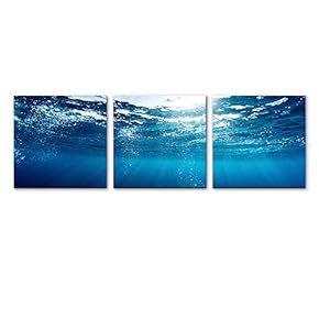 3 Piece Canvas Wall Art for Living Room Bedroom Home Artwork Blue Ocean Paintings Ready to Hang - 12"x12"x3 Panels