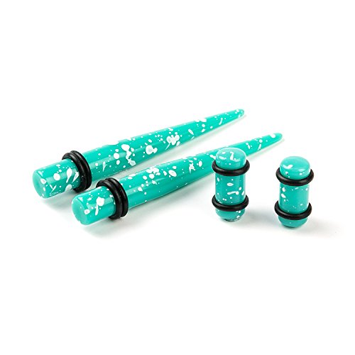 36Pcs Ear Gauge Stretching Kit Polka Dot Acrylic Tapers and Plugs Set Eyelet 14G-00G (Aqua)