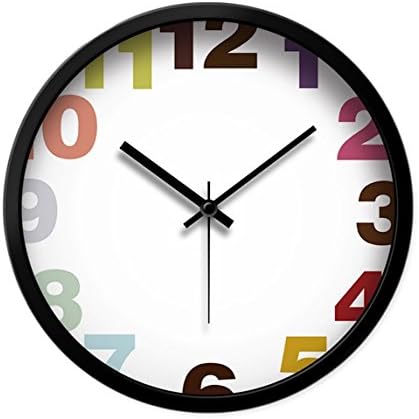 LauderHome 12-Inch Non-Ticking Silent Wall Clock with Modern and Nice Design for Living Room Large Kitchen Wall Clock Battery Operated (Colorful Numbers)
