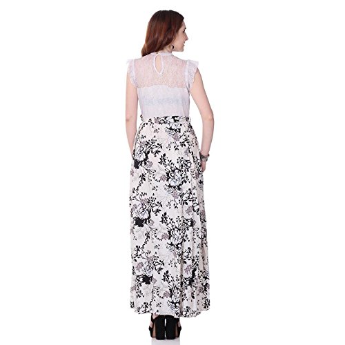 white floral long net yoke dress