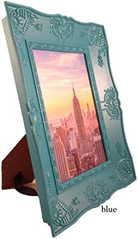 Frame Amo Photo Picture Frame, Embossed Deep Bowl Border, 1.25" Wide (Blue, 4x6)