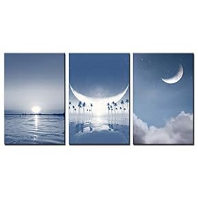 3 Panel Mistical Landscape with Sun and Moon...
