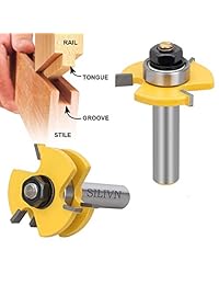 SILIVN Juego de lengua y ranura, juego de puntas de enrutador, suelos de madera para puerta, 3 dientes ajustables, vástago de 1/2 pulgada en forma de T cortador de madera de fresado, herramienta de carpintería, 2 piezas