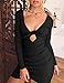 Navvour Women's Sexy Long Sleeve Deep V Neck Bandage Ruched Bodycon Club Mini Dress