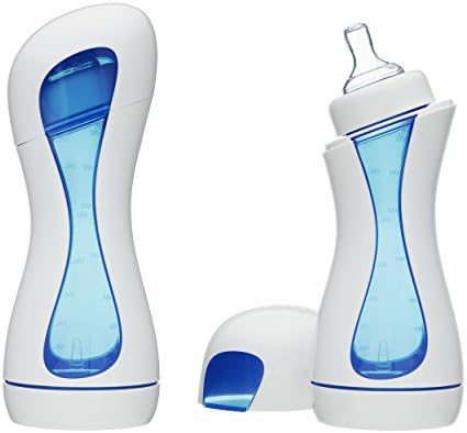 iiamo Home Double Pack 2 x Baby Bottles with 100% Anti-Colic Silicone Teat BPA-Free 380ml (White/Blue)