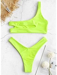 Bikini sexy de dama con un hombro recortado y parte inferior de corte alto