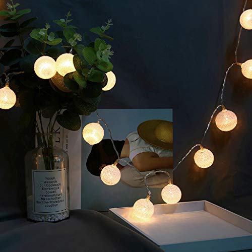 Akabsh Cotton Ball Fairy String Lights 20 LED Cotton Remote Control String Lights Decor String Lamp for Party Home Room