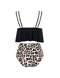 MOOSLOVER Traje de baño de dos piezas con estampado de cintura alta y volantes para dama