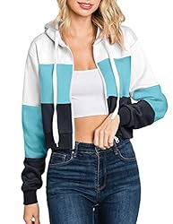 DOUBLJU Casual Crop Hoodie Long Sleeve Zip Up