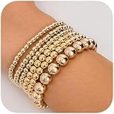 fxmimior Fashion Boho Dainty Beads Bracelets Simple Silver Gold Chain Bracelets Set for Women Adjustable Chunky Flat Cable Chain Beads Punk Bracelets for Women 6Pcs