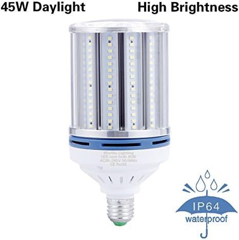45W Led Corn Light Bulbs, IP64 Waterproof,400Watt Replacement, 4500LM,Cool White 6000K,E26 Base, AC85~265V, Not-Dimmable, for Warehouse ,Street Lighting,Post Lighting, Garage, Factory, Backyard,etc.