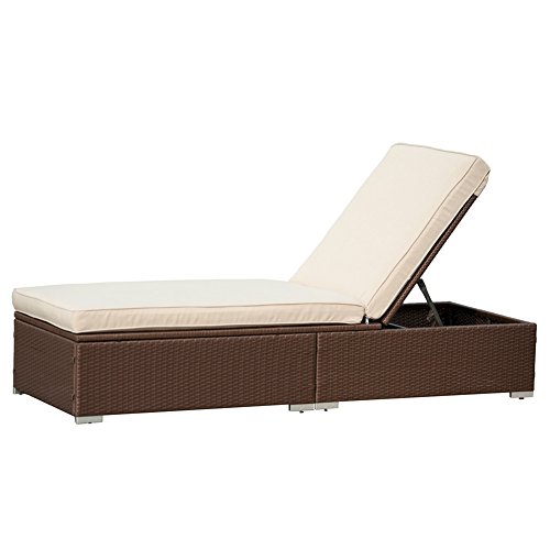 PatioPost Outdoor Chaise Lounge Collection with Padded Cushions, Beige/Dark Brown