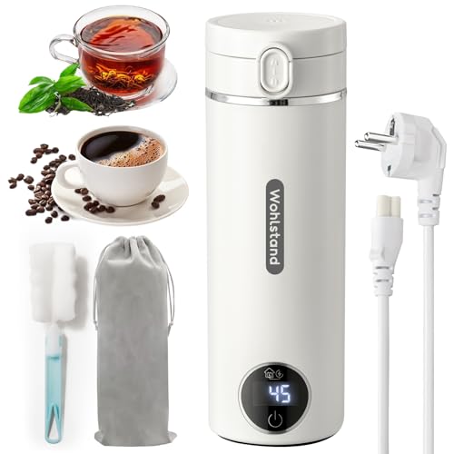 Wohlstand 500ml Mini Portable Travel Kettle, USB-C Electric Water Heater, 300W Fast Heating, 37‑100°C Temperature Control, 316 Stainless Steel, Keep Warm Function