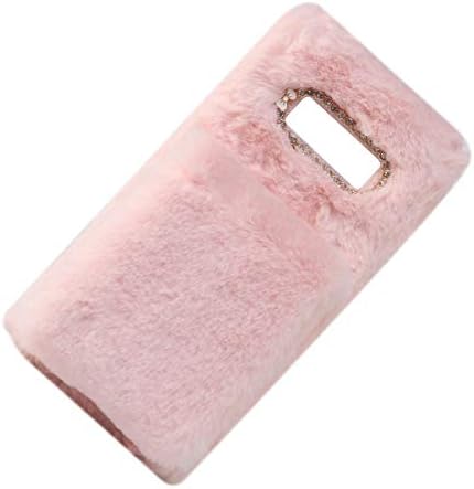 Soft Plush Phone Case Rhinestone Winter Keep Warm Fur Shockproof Wristband Grip Phone Cover for Samsung Note 8 (Pink)