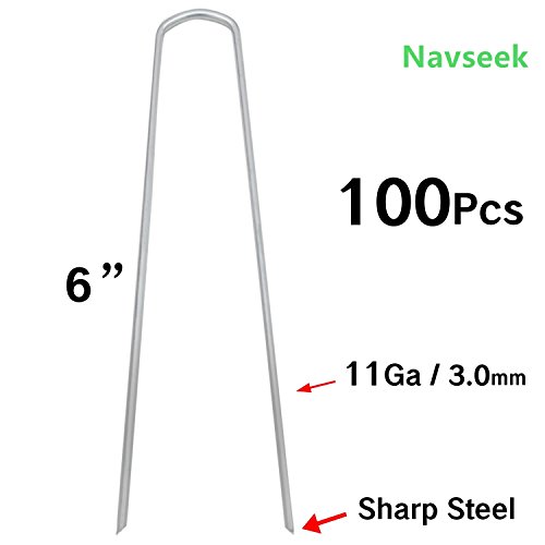 Navseek 100 Pack 6 Inch Galvanized Garden Stakes and Landscape Staples Sod Staples, Garden Staples Square Pins Sturdy Rust Resistant Fabric Anchor Pins (100)