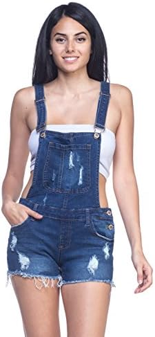 Calilogo Women's Denim Jean Short Overalls Regular and Plus Sizes (Dark Fray, Medium)