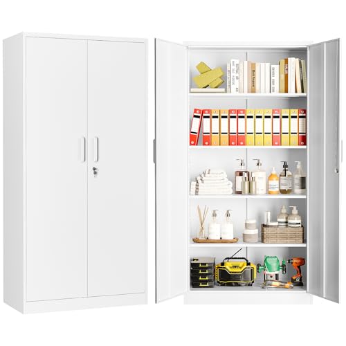 Aktenschrank Aufbewahrungsschrank mit Schloss Stahlschrank Stahlspind Mehrzweckschrank Metallschrank mit 2 Türen für Büro Haus Garage Fitnessstudio Sc