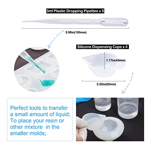 Moi Doi 45PCS Resin Mixing Cups Tools Kit, Graduated Plastic Silicone Measuring Cups, with Pipettes Mixing Stir Sticks Finger Cots Tweezer Silicone Mat for DIY Resin Casting Painting Jewelry Making