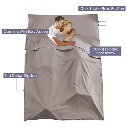Sleeping Bag Liner Travel Camping Sheet Lightweight Breathable Hotel Compact Sack(Khaki, L) - Thumbnail 2